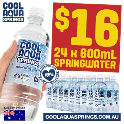 Get our 24 x 600 mL  spring water bottle packs for $14.00 and delivered for free  
