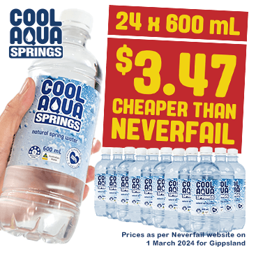 Cheaper than Neverfail by $3.47 per packaged spring water of 24 x 600 mL bottles